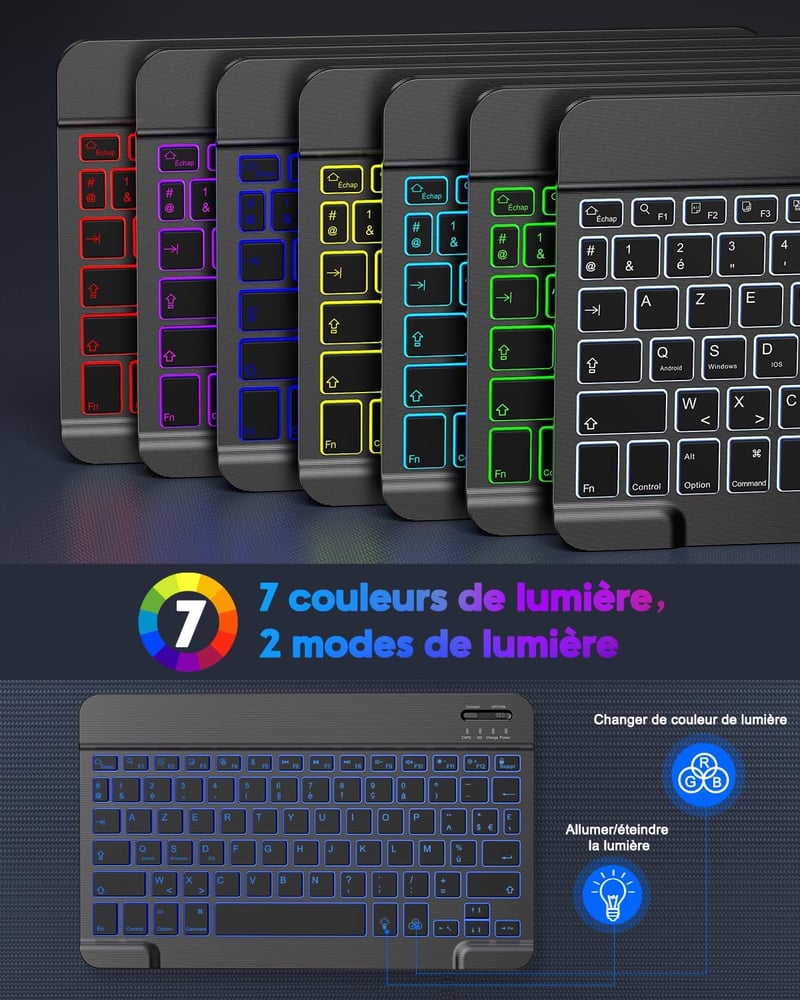 TECURS Bluetooth Billentyűzet és Egér Tabletre iPad Samsung Lenovo Android iOS Fekete