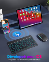 TECURS Bluetooth Billentyűzet és Egér Tabletre iPad Samsung Lenovo Android iOS Fekete 3