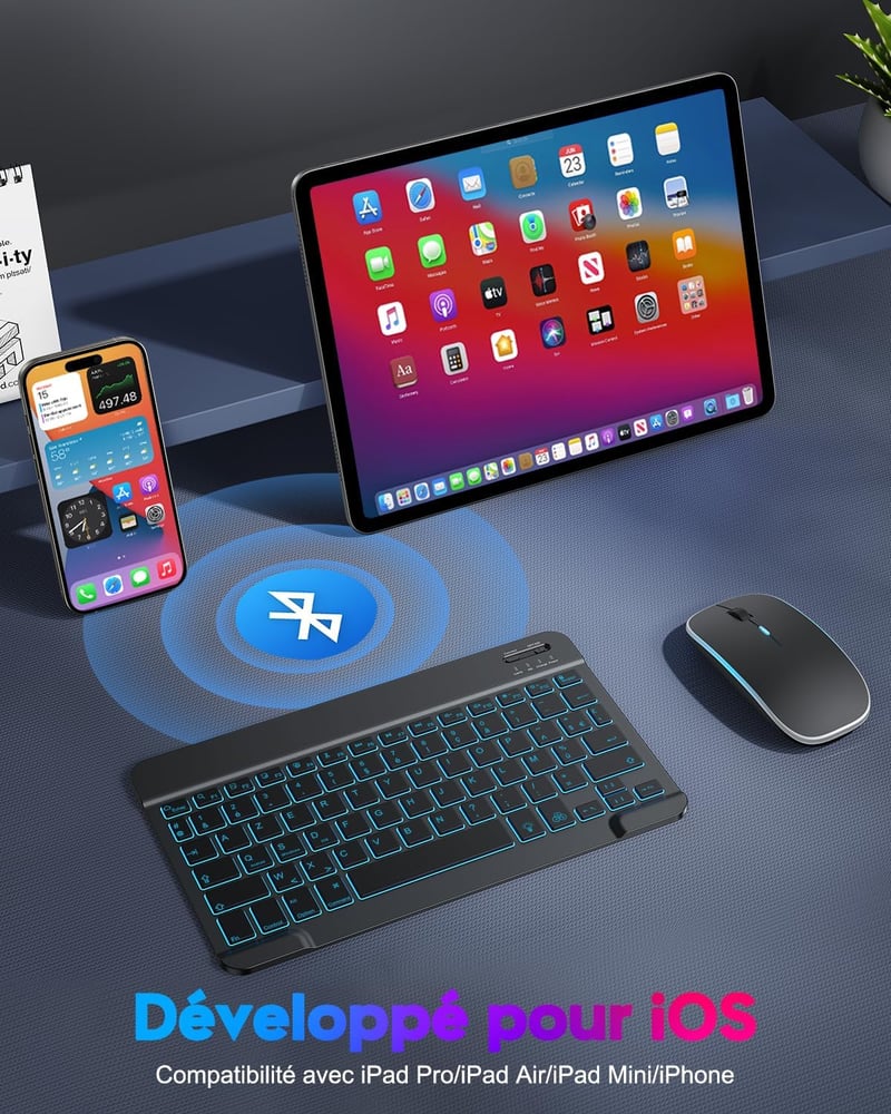 TECURS Bluetooth Billentyűzet és Egér Tabletre iPad Samsung Lenovo Android iOS Fekete