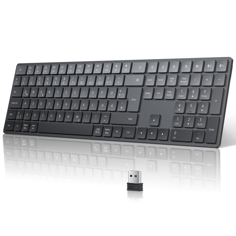 Klávesnica TECURS Bluetooth QWERTZ, 3 kanály, USB 2.4G, Windows/Mac – čierna