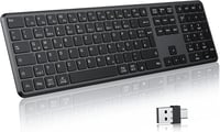 TECURS Bluetooth Vezeték Nélküli Billentyűzet, Dupla Csatlakozás USB és Type-C, 3 Eszköz Kapcsolat, Újratölthető Fekete QWERTZ - German layout 1
