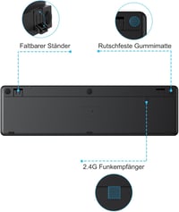 TECURS Bluetooth Vezeték Nélküli Billentyűzet, Dupla Csatlakozás USB és Type-C, 3 Eszköz Kapcsolat, Újratölthető Fekete QWERTZ - German layout 8