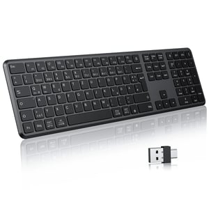TECURS Bluetooth bežična tipkovnica, dvostruka USB i Type-C veza, povezivanje s 3 uređaja, punjiva crna QWERTZ