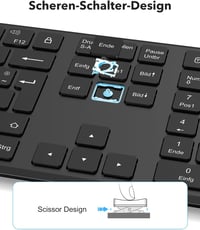 TECURS Bluetooth Vezeték Nélküli Billentyűzet, Dupla Csatlakozás USB és Type-C, 3 Eszköz Kapcsolat, Újratölthető Fekete QWERTZ - German layout 5