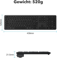 TECURS Bluetooth Vezeték Nélküli Billentyűzet, Dupla Csatlakozás USB és Type-C, 3 Eszköz Kapcsolat, Újratölthető Fekete QWERTZ - German layout 9