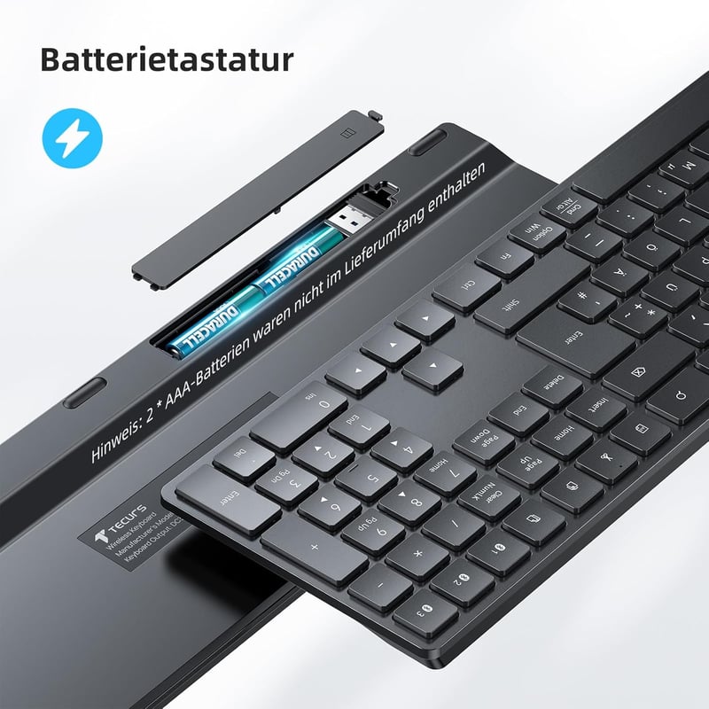 TECURS Bluetooth Wireless Billentyűzet QWERTZ Német Kiosztás 3 Csatorna PC Laptop Mac - German layout - QWERTZ