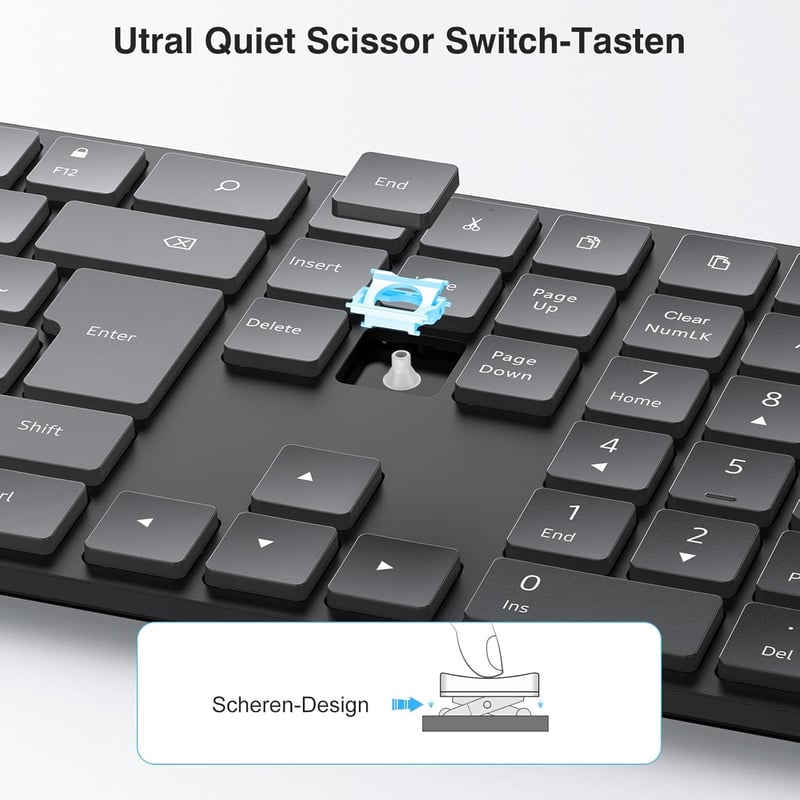 TECURS Bluetooth Wireless Billentyűzet QWERTZ Német Kiosztás 3 Csatorna PC Laptop Mac - German layout - QWERTZ