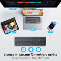 TECURS Bluetooth Wireless Billentyűzet QWERTZ Német Kiosztás 3 Csatorna PC Laptop Mac - German layout - QWERTZ 2