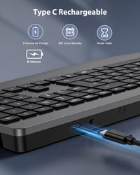 TECURS Ergonomikus Vezeték Nélküli Billentyűzet Csuklótámasszal, Háttérvilágítás, Csendesen Működő Akkumulátoros 5