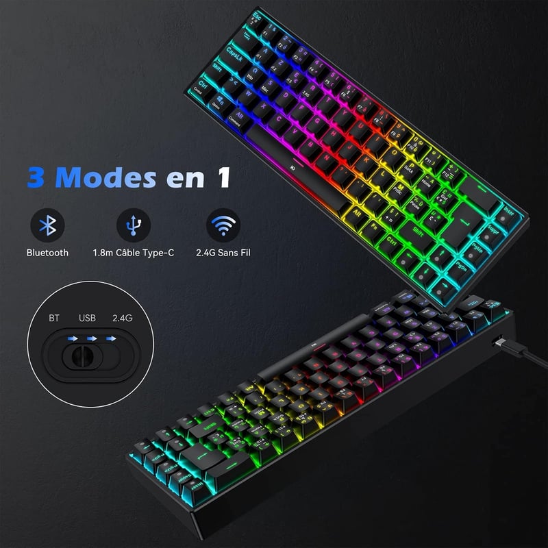 TECURS KB510 Francia AZERTY Billentyűzet Fekete