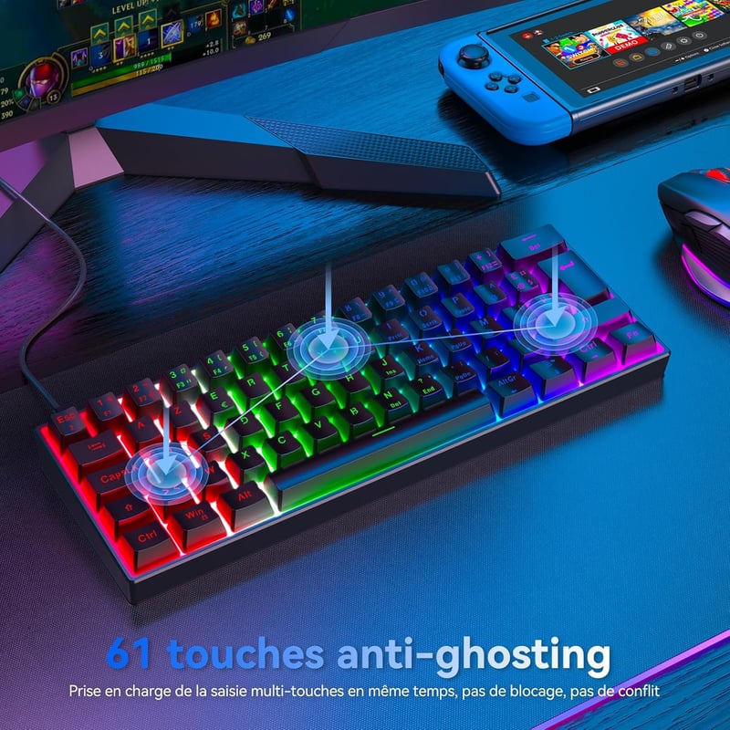 TECURS MK203 Kompakt Mechanikus Billentyűzet 60% Méretben - Fekete Vezetékes Gaming Klaviatúra AZERTY Kiosztással

AI: I need to create a Hu