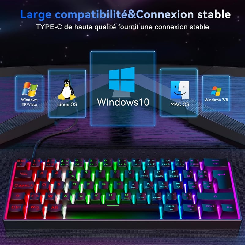 TECURS MK203 Kompakt Mechanikus Billentyűzet 60% Méretben - Fekete Vezetékes Gaming Klaviatúra AZERTY Kiosztással

AI: I need to create a Hu