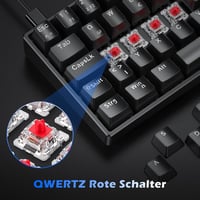 TECURS MK203 Mechanikus Gamer Billentyűzet, 60% Kompakt QWERTZ, Piros Kapcsolókkal, 61 Gombos, USB-C, PC/PS4/PS5 Kompatibilis, Fekete 3