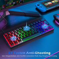 TECURS MK203 Mechanikus Gamer Billentyűzet, 60% Kompakt QWERTZ, Piros Kapcsolókkal, 61 Gombos, USB-C, PC/PS4/PS5 Kompatibilis, Fekete 5