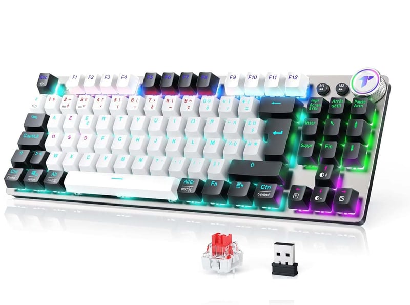 Bezdrôtová mechanická klávesnica TECURS MK208 80% TKL, Red Switch – čierna/biela