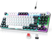 TECURS MK208 Vezeték Nélküli Mechanikus Gamer Billentyűzet, 80% TKL, Piros Kapcsolók, QWERTZ, Háttérvilágítás, PC/Laptop/PS4/PS5 Kompatibili 1