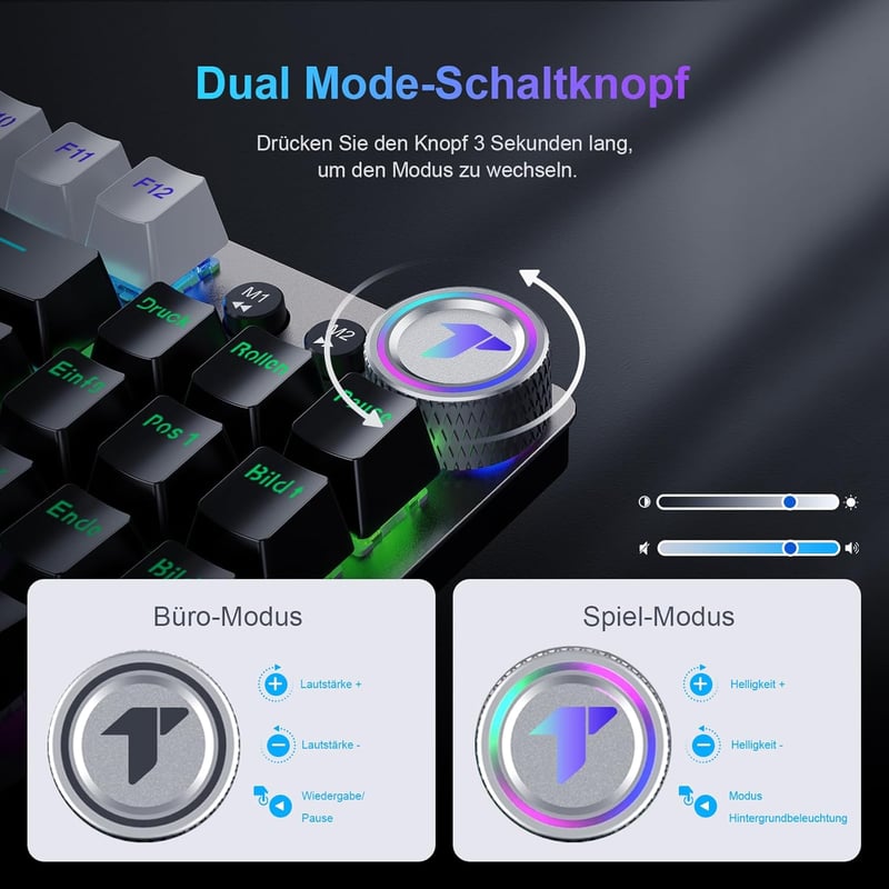 TECURS MK208 Vezeték Nélküli Mechanikus Gamer Billentyűzet, 80% TKL, Piros Kapcsolók, QWERTZ, Háttérvilágítás, PC/Laptop/PS4/PS5 Kompatibili
