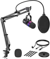 TECURS USB Gaming Mikrofon RGB LED Zajszűréssel Streaming Podcasthoz 1