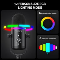 TECURS USB Gaming Mikrofon RGB LED Zajszűréssel Streaming Podcasthoz 2