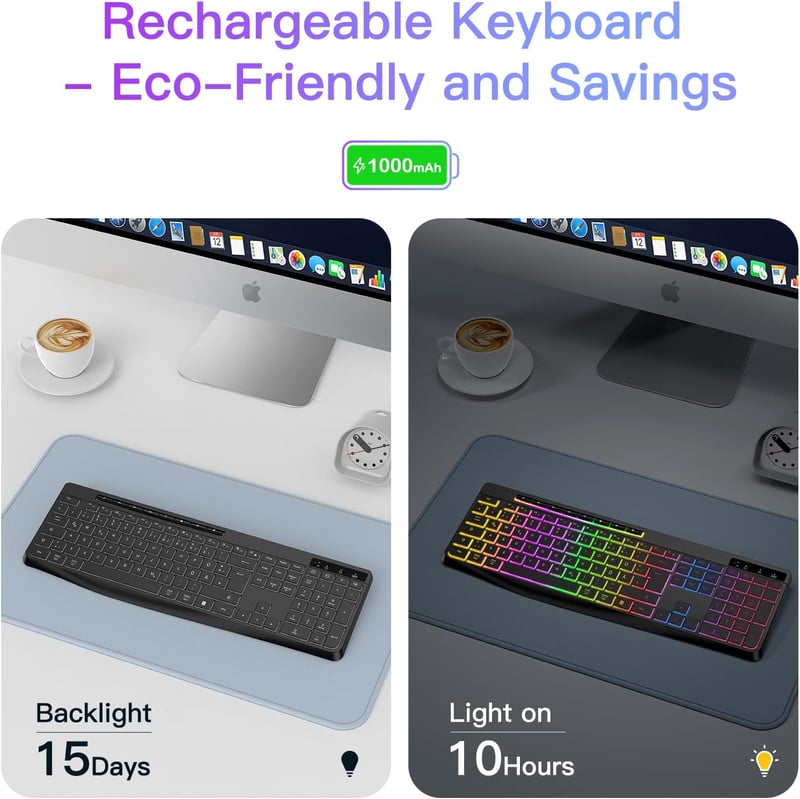TECURS Vezeték Nélküli Gamer Billentyűzet - Csendes RGB Háttérvilágítású QWERTZ Vízálló Ergonomikus Billentyűzet Windows/Mac/PS4/Xbox Kompat - DE Layout