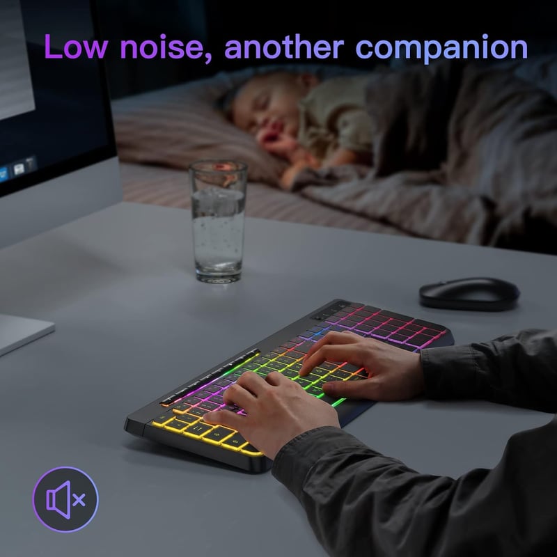 TECURS Vezeték Nélküli Gamer Billentyűzet - Csendes RGB Háttérvilágítású QWERTZ Vízálló Ergonomikus Billentyűzet Windows/Mac/PS4/Xbox Kompat - DE Layout