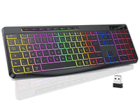 Bezdrôtová herná klávesnica TECURS - Tichá RGB podsvietená QWERTZ vodoodolná ergonomická klávesnica kompatibilná s Windows/Mac/PS4/Xbox 1