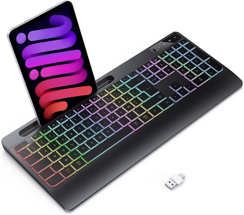 TECURS Wireless Billentyűzet Háttérvilágítással, Ergonomikus, Töltölthető, Csendes 2.4G