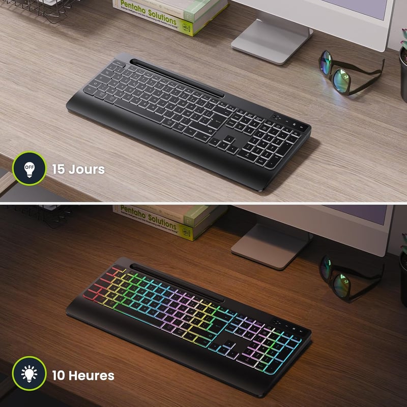TECURS Wireless Billentyűzet Háttérvilágítással, Ergonomikus, Töltölthető, Csendes 2.4G