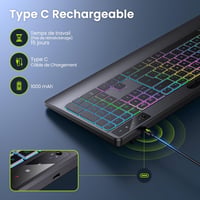 TECURS Wireless Billentyűzet Háttérvilágítással, Ergonomikus, Töltölthető, Csendes 2.4G 6