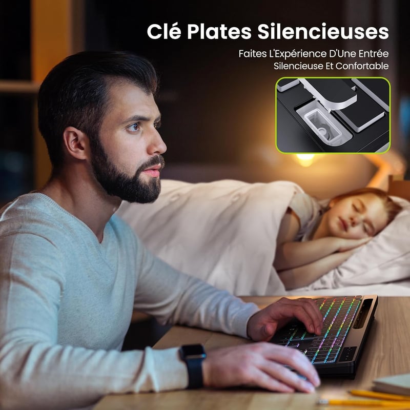 TECURS Wireless Billentyűzet Háttérvilágítással, Ergonomikus, Töltölthető, Csendes 2.4G