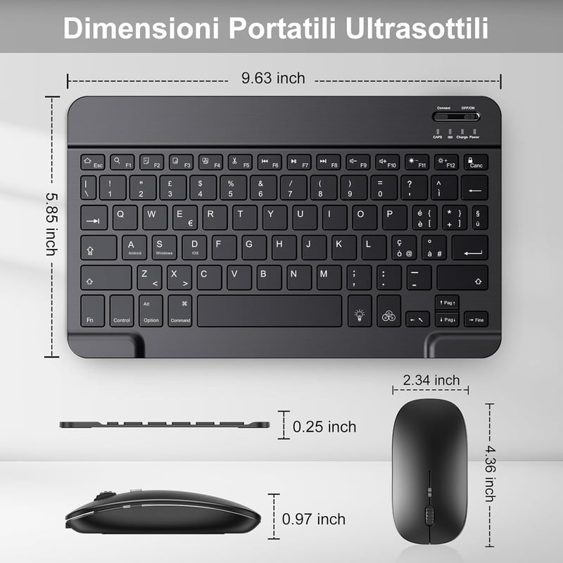 TECURS Wireless Bluetooth billentyűzet és egér szett, hordozható, csendes, újratölthető, háttérvilágítás, iPad/PC/Android/Windows, QWERTY, f