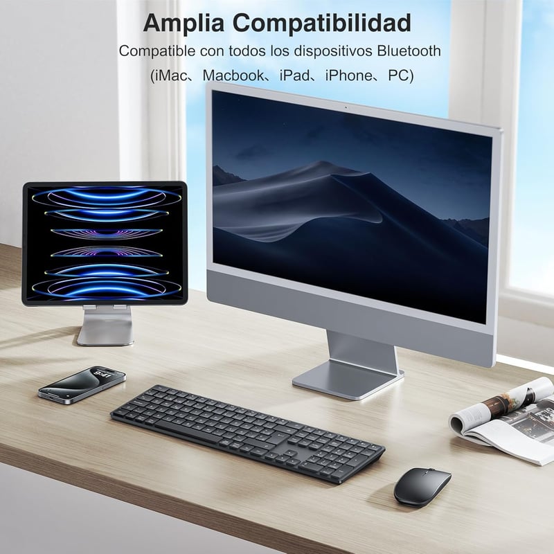 TECURS Wireless Bluetooth Billentyűzet USB 2.4G Mac Windows QWERTY Ergonomikus