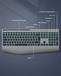 TECURS ergonomikus vezeték nélküli billentyűzet QWERTZ, csuklótámasszal, RGB háttérvilágítással - fekete 8