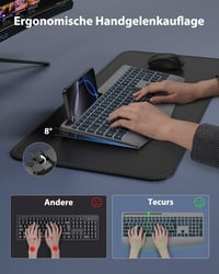 TECURS ergonomikus vezeték nélküli billentyűzet QWERTZ, csuklótámasszal, RGB háttérvilágítással - fekete 3
