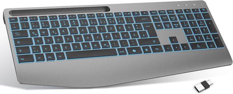 TECURS ergonomikus vezeték nélküli billentyűzet QWERTZ, csuklótámasszal, RGB háttérvilágítással - fekete