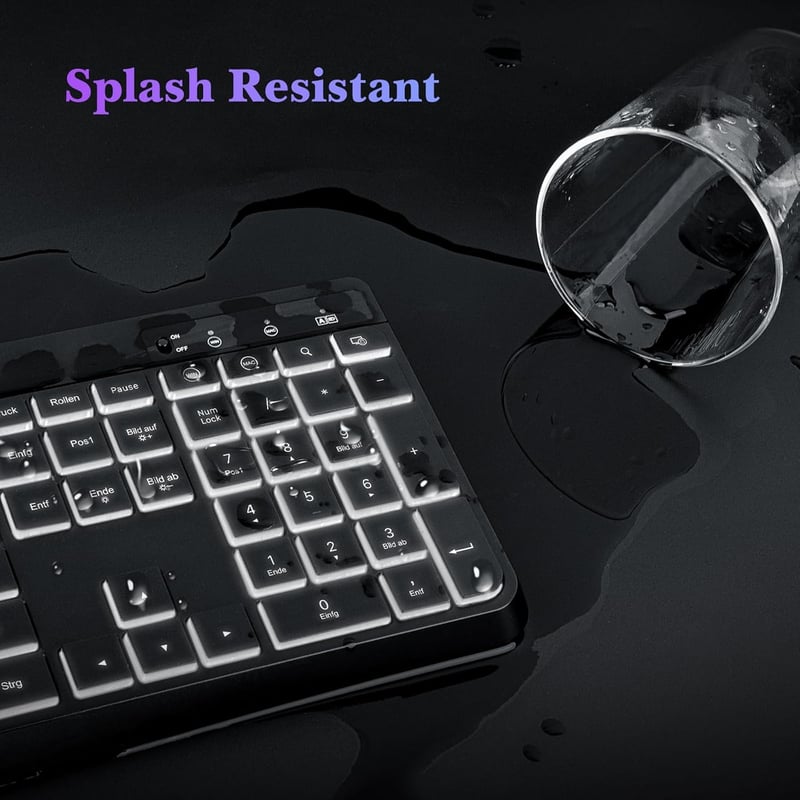 TECURS Wireless Gaming Billentyűzet QWERTZ Fehér LED Ergonomikus Vízálló 2.4GHz - DE Layout Weißlicht