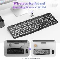 TECURS Wireless Gaming Billentyűzet QWERTZ Fehér LED Ergonomikus Vízálló 2.4GHz - DE Layout Weißlicht 6