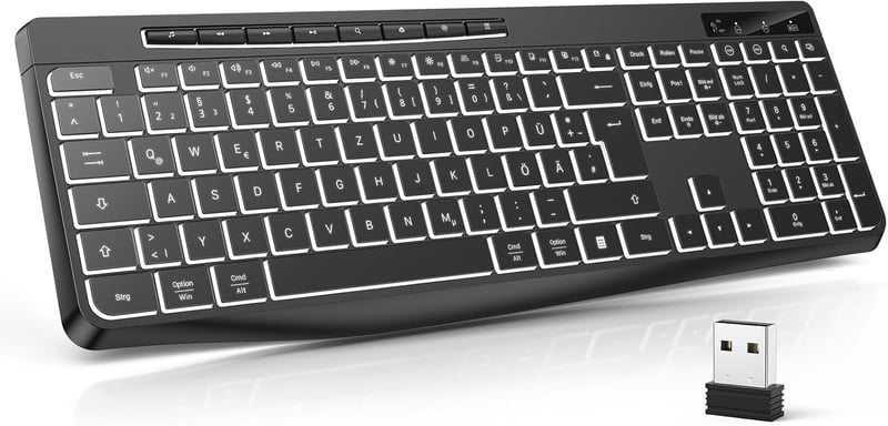 TECURS Wireless Gaming Billentyűzet QWERTZ Fehér LED Ergonomikus Vízálló 2.4GHz - DE Layout Weißlicht