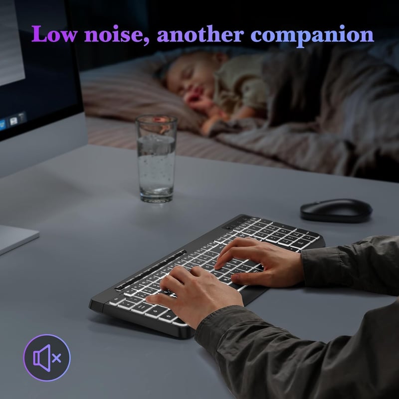 TECURS Wireless Gaming Billentyűzet QWERTZ Fehér LED Ergonomikus Vízálló 2.4GHz - DE Layout Weißlicht