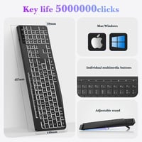 TECURS Wireless Gaming Billentyűzet QWERTZ Fehér LED Ergonomikus Vízálló 2.4GHz - DE Layout Weißlicht 4