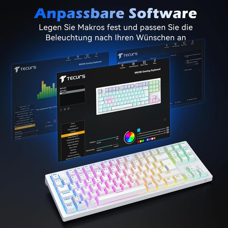TECURS Wireless Mechanikus Gamer Billentyűzet 80% TKL QWERTZ Piros Switch RGB
