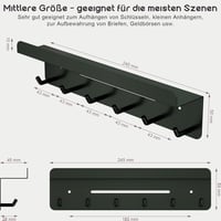 TEEQZIO Kulcstartó Polccal Fali 6 Akasztós Fekete Fém Kulcsszervező Előszoba Konyha Iroda Fürdőszoba Nappali 5