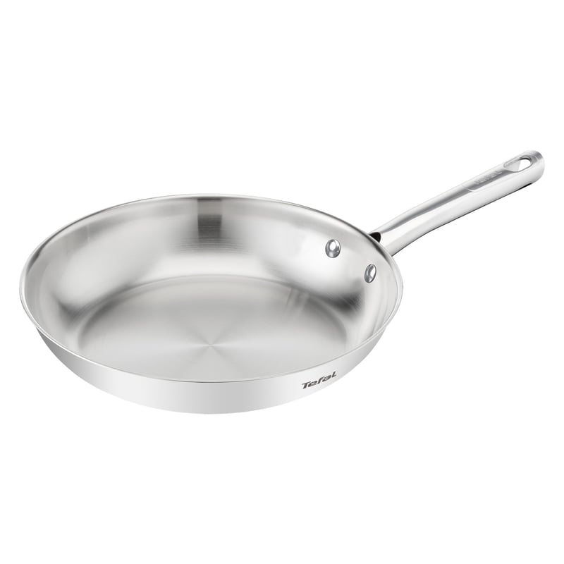 Tigaie Tefal Duetto On B8660634 din oțel inoxidabil, 28 cm, fără strat antiaderent, compatibilă cu toate sursele de căldură