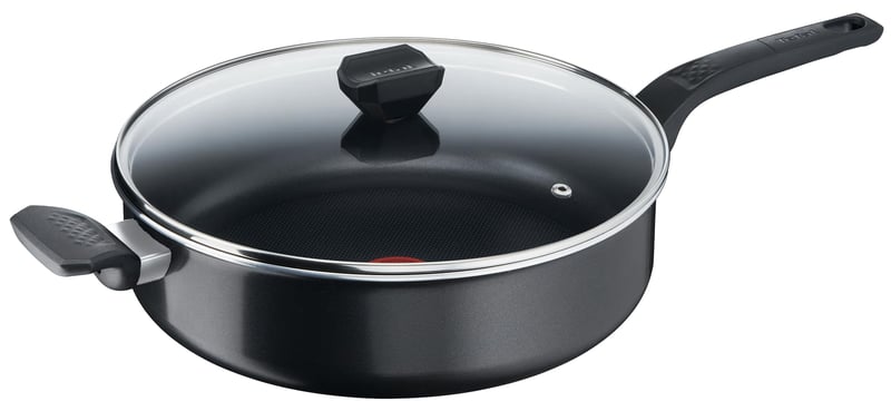 Tigaie Tefal Easy Cook & Clean 28 cm, strat antiaderent, indicator Thermo-Signal, capac din sticlă, negru, Made in France