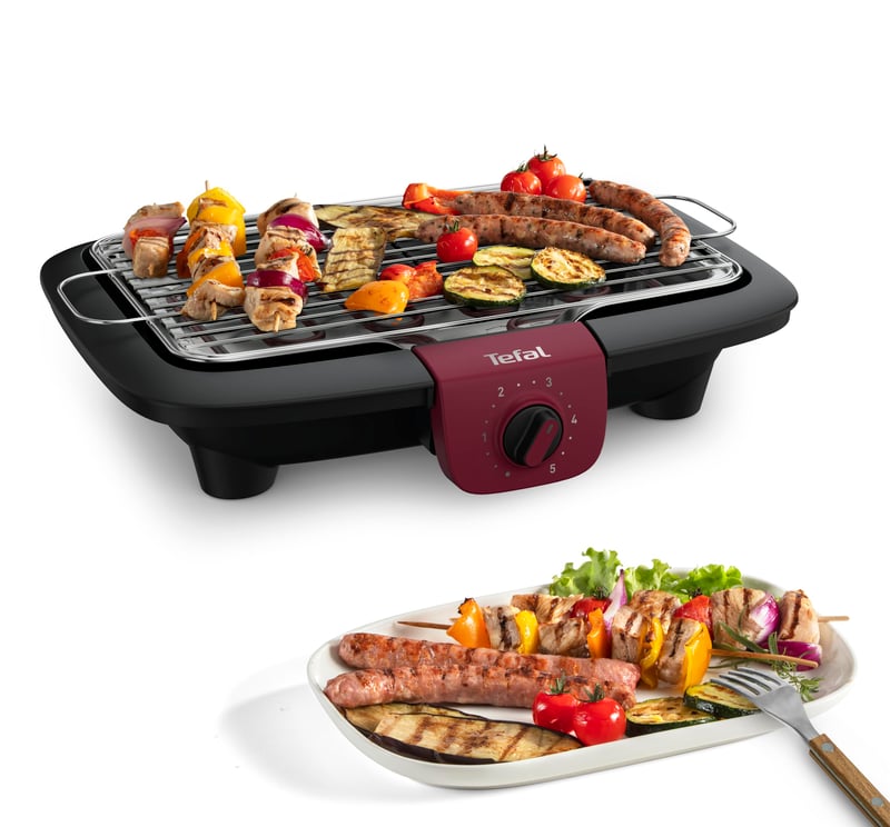 Tefal Easygrill Adjust BG90E5 elektromos asztali grill, 2300 W, 870 cm² - fekete/burgundi