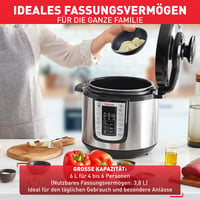 Elektrický tlakový hrniec Tefal Fast & Delicious CY505EF0, 6 l, 25 automatických programov, nastaviteľná teplota, receptár, čierna/nerezová oceľ 5