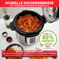 Elektrický tlakový hrniec Tefal Fast & Delicious CY505EF0, 6 l, 25 automatických programov, nastaviteľná teplota, receptár, čierna/nerezová oceľ 4