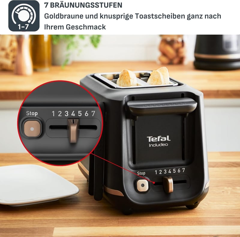 Tefal fekete kenyérpirító 2 szeletes mágneses klipekkel, 7 sütési fokozat