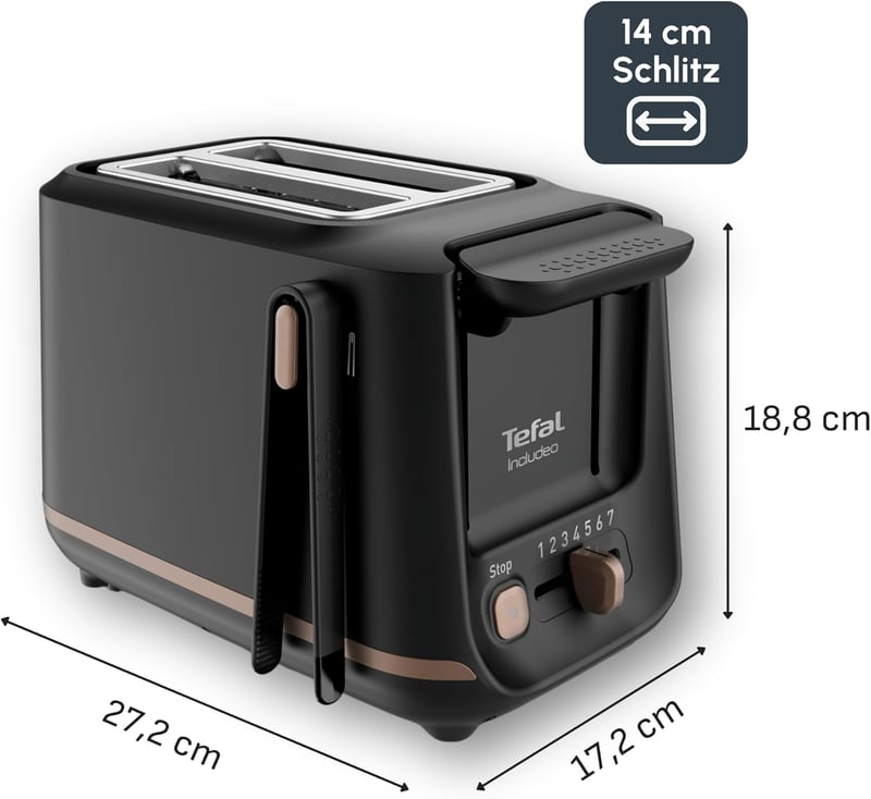 Tefal fekete kenyérpirító 2 szeletes mágneses klipekkel, 7 sütési fokozat
