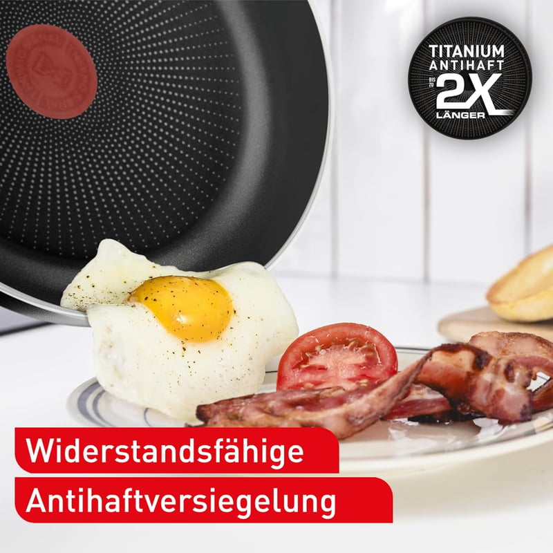 Tefal Hard Titanium Essential 28 cm-es serpenyő, tapadásmentes bevonattal, hőjelzővel